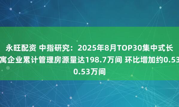 永旺配资 中指研究：2025年8月TOP30集中式长租公寓企业累计管理房源量达198.7万间 环比增加约0.53万间